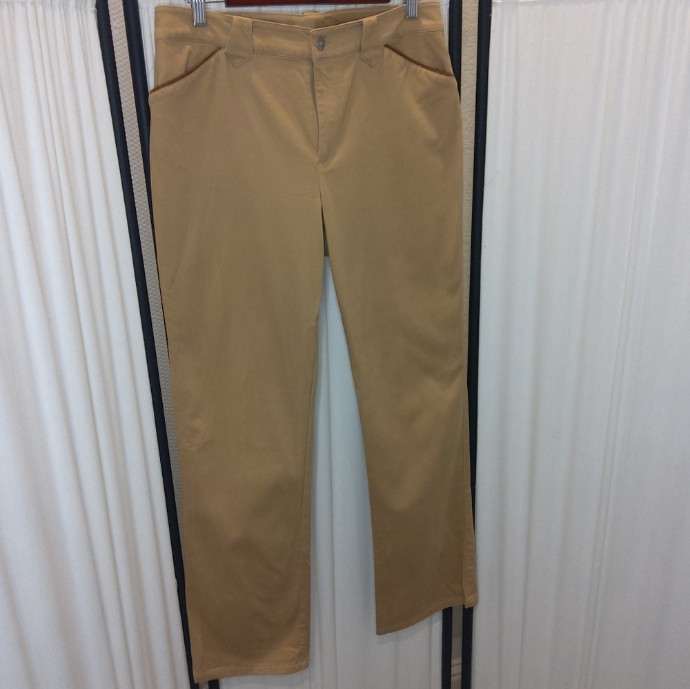 Lauren Ralph Lauren Tan Chino Pants, Leather‎ Edged Front Pockets, Size 8